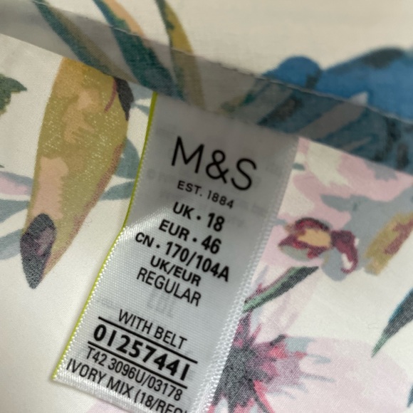 Per Una Parrot Print Belted Cotton Shirt Dress Long Midi UK 18 Roll Tab Sleeve - Picture 7 of 13